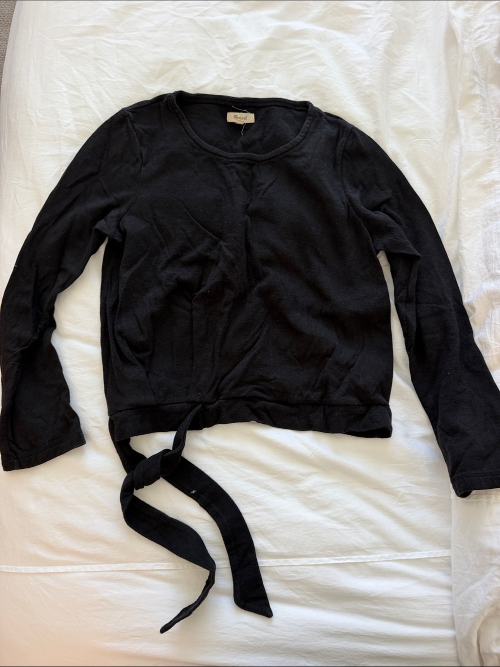 Madewell Black Crewneck Tie-Hem Long Sleeve Sweater